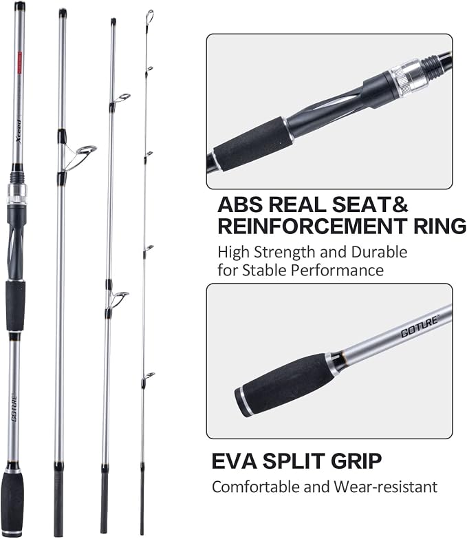 Goture Travel Fishing Rods, 4 Piece Fishing Pole with Case/Bag, Casting/Spinning Rod,Ultralight Fishing Baitcasting Rod 7ft for Saltwater Trout, Bass, Walleye, Pike