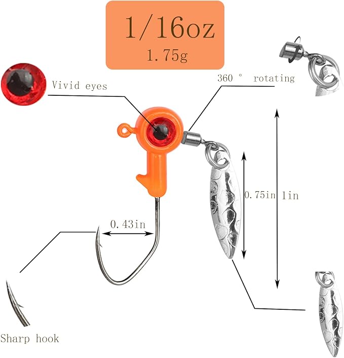 1/8 oz Jig Heads Freshwater Fishing Lures Jig Head with Eye Ball 25PCS Painted Hooks Fishing Jigs for Bass/Crappie
