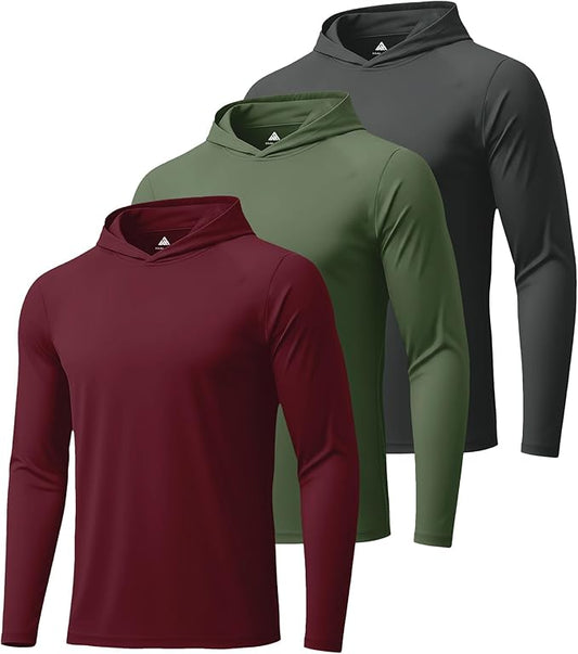 ZITY 3 Pack Men's Sun Protection Hoodie Shirt Fishing Shirts for Men UPF 50+ Long Sleeve Shirt Lightweight Rash Guard