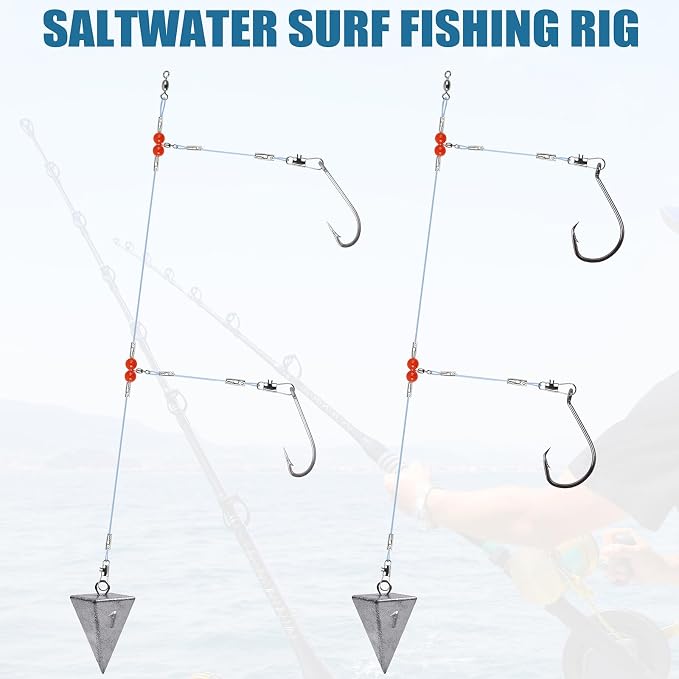 Surf Fishing Tackle Kit Surf Fishing Rigs Double Hook Bottom Rigs Hi-Lo Rig Fishing Leader Rig Pier Fishing Catfishing Bottom Fishing Beach Ocean Saltwater Fishing Rigs