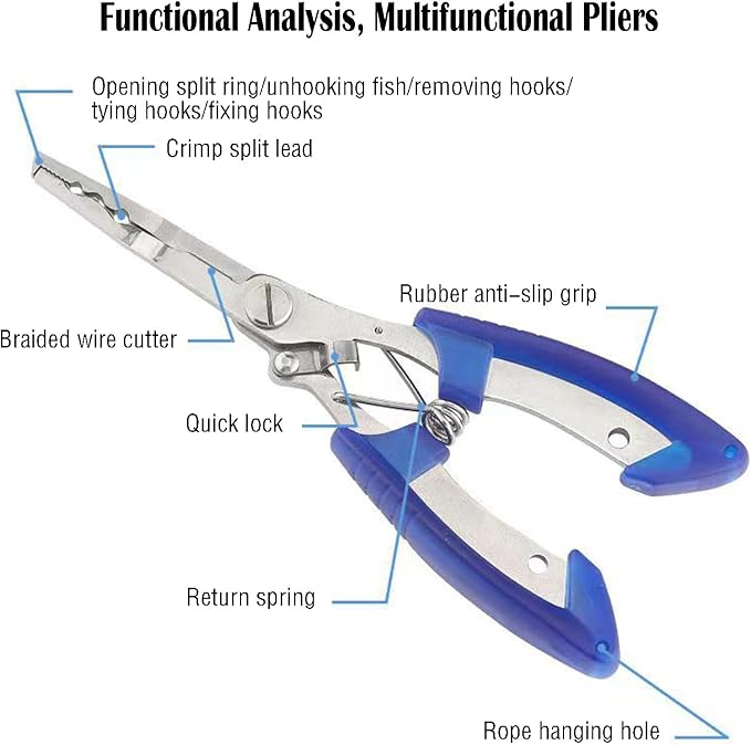 Fishing Pliers Long Nose Hook Remover 2 Multi-function Scissors Braid Cutters Lightweight Stainless Steel Fishing Tools Split Ring Opener Fish Gripper Gear Accessories