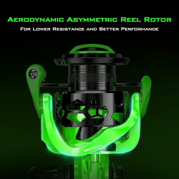 KastKing Zephyr Spinning Reels – 7+1/6+1 BB – Carbon Fiber Drag – Stainless Steel Shaft – Aluminum & CNC Spool – Black/Green/Orange – Sizes 500/1000 SFS – ICE Fishing Ready Reels!