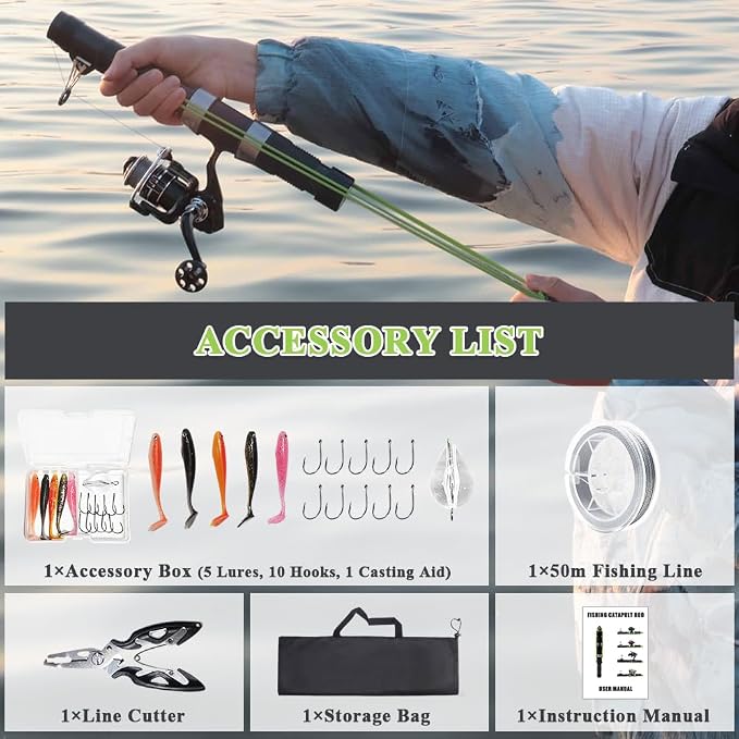 SUFFUSE Fishing Catapult Rod, Portable Carbon Fiber Fishing Poles and Reels Combo for Projecting Lures, Compact Freshwater and Saltwater Fishing Gear for Anglers Traveling