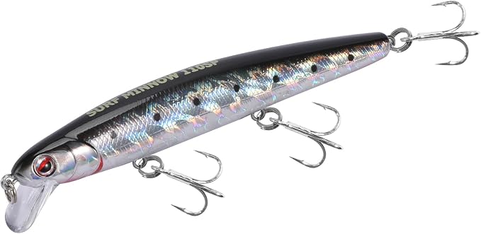 LITTMA California Surf Fishing Lures Saltwater Jerkbait Crankbait Surf Minnow 110/125 - Metallic Sardine Super Glow & Pearl Pink Belly Glow Lures for Halibut & Striper Fishing