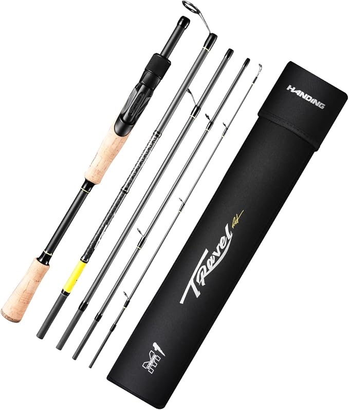 HANDING M1 Travel Fishing Rod, 5/6-Piece Portable Spinning Rod & Baitcaster Rod Medium/Medium Heavy Travel Rod for Largemouth Smallmouth Walleye Pickerel Pike Redfish Striped Bass