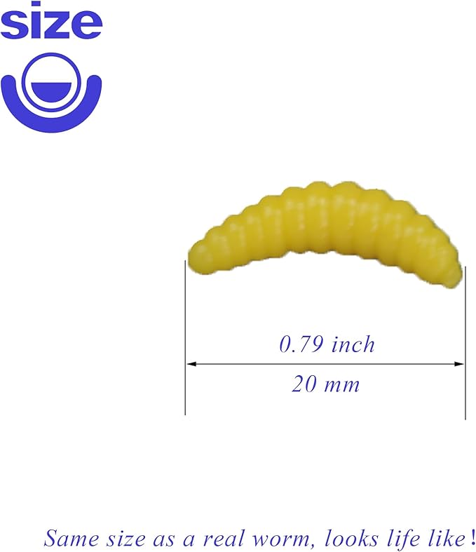 Fake Maggots Soft Worm Tipped Lure Wax Worms for Fishing or Pranks, Ice Fishing Lures Baits Perfect for Crappies Sunfish Catfish Bream Blue Gills Perch Trout Worms