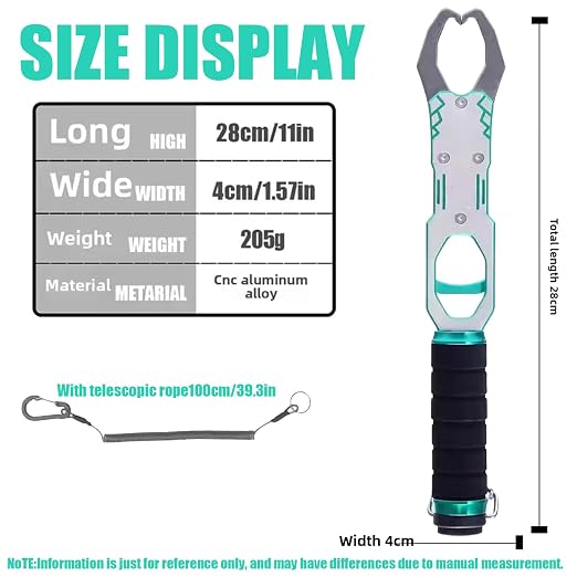 11" Aluminum Fish Lip Gripper with Scale, Built-in 40lb Scale Heavy Duty Fishing Grabber, Telescopic Rope, Fish Control Tackle 360° Swivel Non-Slip Handle