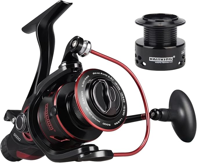 KastKing Sharky Baitfeeder III Spinning Reel 10+1 Shielded Stainless Steel BB - Carbon Fiber Drag for Live Liner Bait Fishing Action