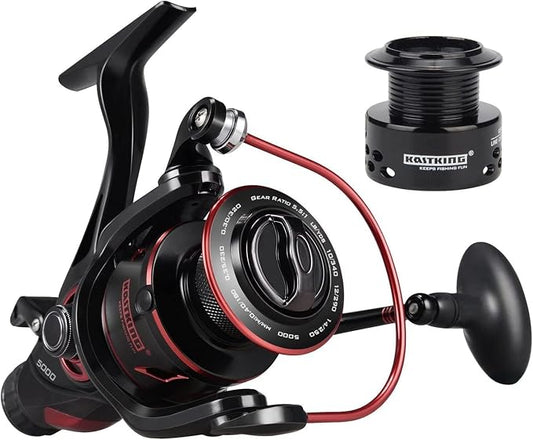 KastKing Sharky Baitfeeder III Spinning Reel 10+1 Shielded Stainless Steel BB - Carbon Fiber Drag for Live Liner Bait Fishing Action