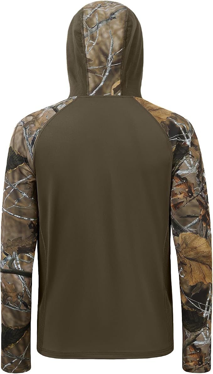 BASSDASH Men’s UPF 50 Performance Fishing Shirt Cooling Hoodie Camo Long Sleeve FS17M