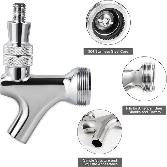 Draft Beer Faucet Beer Line Shank Kit Kegerator Parts Beer Tower Dispenser Replacement Set Self-Closing Beer Tap Wrench I.D.3/16” Beer Tubing 1/4”Keg Coupler Barb Cleaning Brush Tap Cover