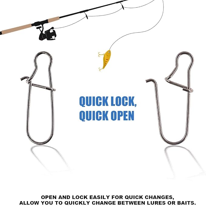 Glarks 250Pcs #1#2#4#6#8 Strong Stainless Steel Duo Lock Snaps Nice Swivel Slid Rings Fishing Lure Hook Connector Freshwater Saltwater Fishing Gear Accessories Assortment Kit - Test: 40LB-220LB