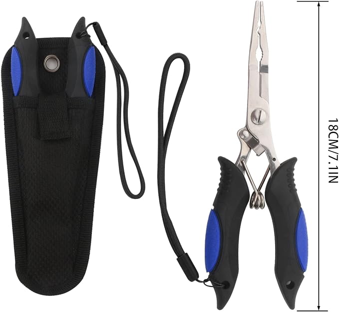 mouhike Fishing Pliers Long Nose Stainless Steel Fish Hook Remover Braid Cutters Split Ring Fish Pliers with Lanyard Fish Holder Ice Fly Fishing Gear Freshwater Saltwater Fishermen Gift