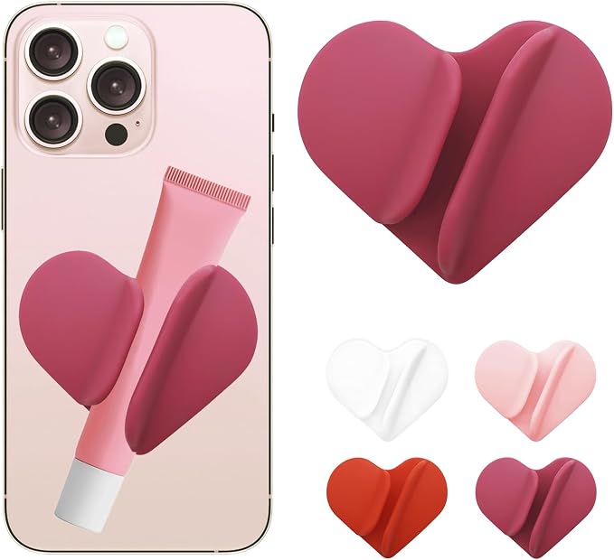 Lip Gloss Holder Phone Case,2026 New Model, Heart Shaped Gloss Bracket,Protective Lip Gloss Case with Adhesive Holder for Most Phone Models (Rose Pink)