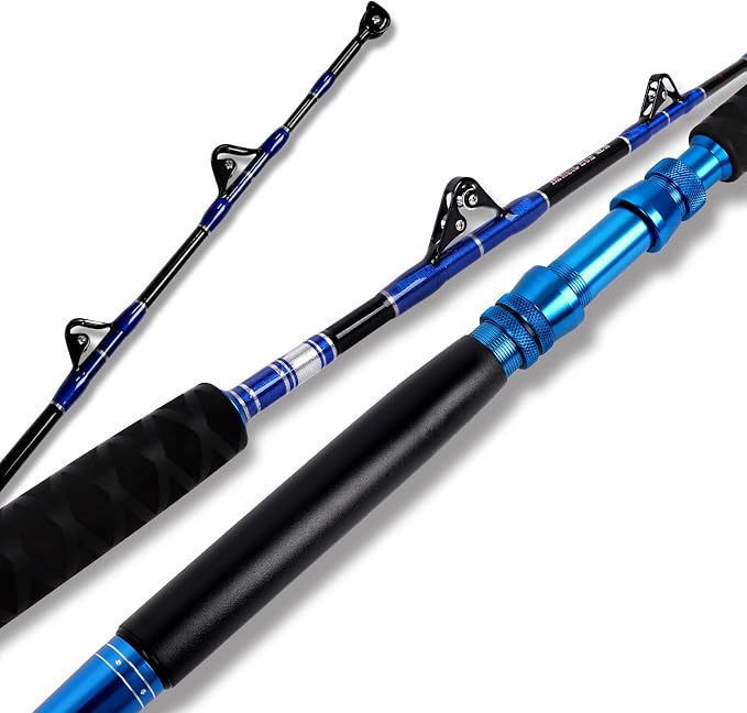 Fiblink 2-Piece Saltwater Offshore Heavy Bent/Straight Butt Trolling Rod Fishing Roller Rod Conventional Boat Deep Sea Fishing Pole (5'1"/5'6"/6'/6'6",30-50lb/50-80lb/80-120lb)