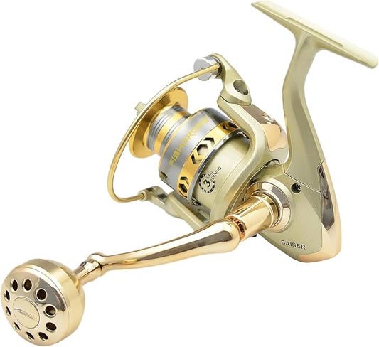 Fishdrops Spinning Fishing Reels, Lightweight Spinning Reel, 15.5 LBs Max Drag, 5.1:1/5.5:1 High Speed Ultra Smooth Powerful with CNC Aluminum Spool Fishing Reels Freshwater(Black/Gold)