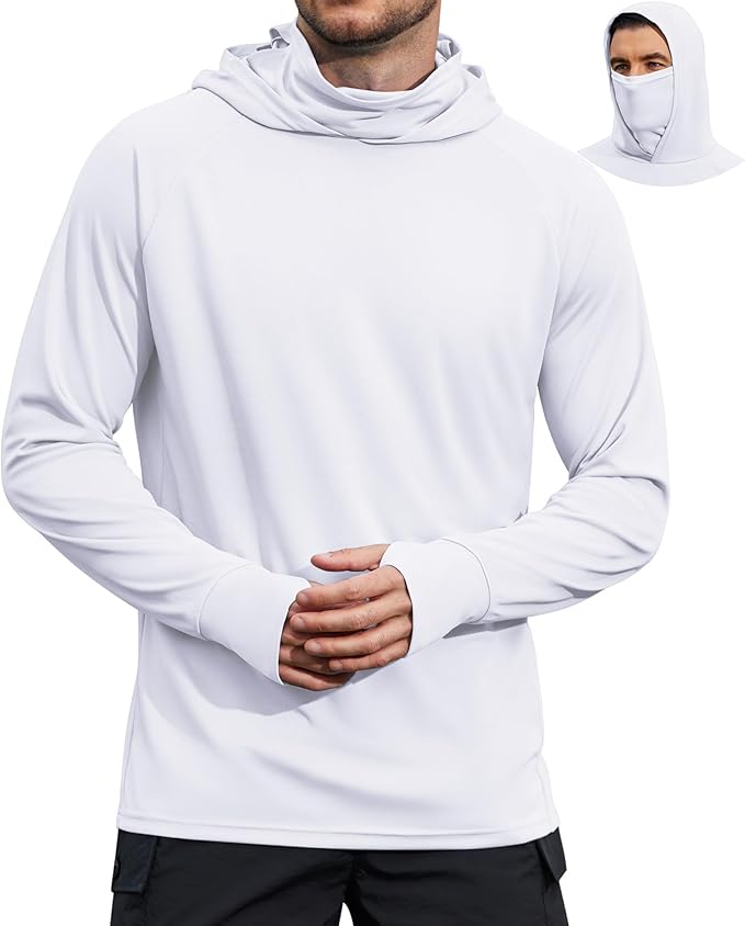 COOFANDY Mens UPF 50+ Sun Protection Hoodie with Mask Lightweight Long Sleeve SPF Fishing Shirts UV Hiking Running Rash Guard