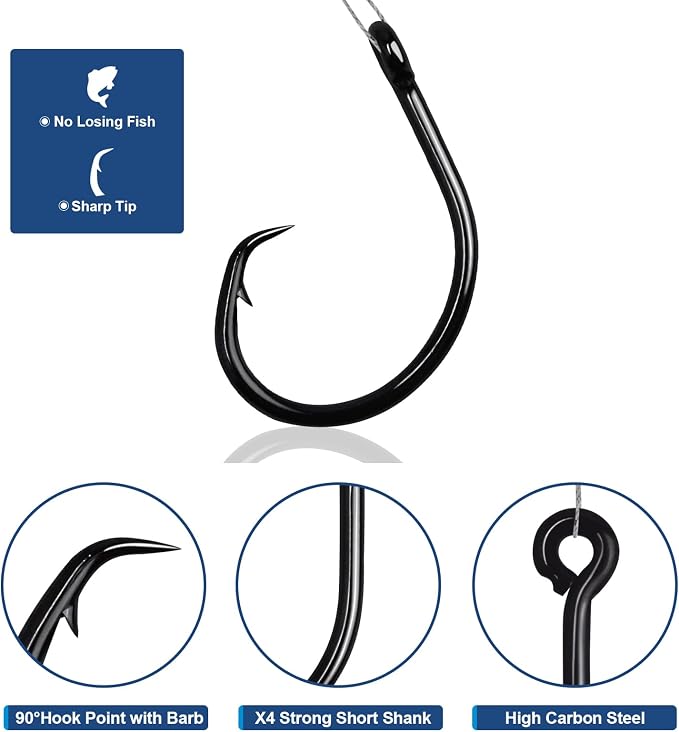 Circle Hooks Saltwater in-Line Wide Gap Fishing Hooks for Catfish 4X Strong High Carbon Steel Mustad Hooks for Tuna, Carp, Catfish,【1,1/0,2/0,3/0,4/0,5/0,6/0】-20pcs,【8/0】-12pcs,【10/0】-8pcs