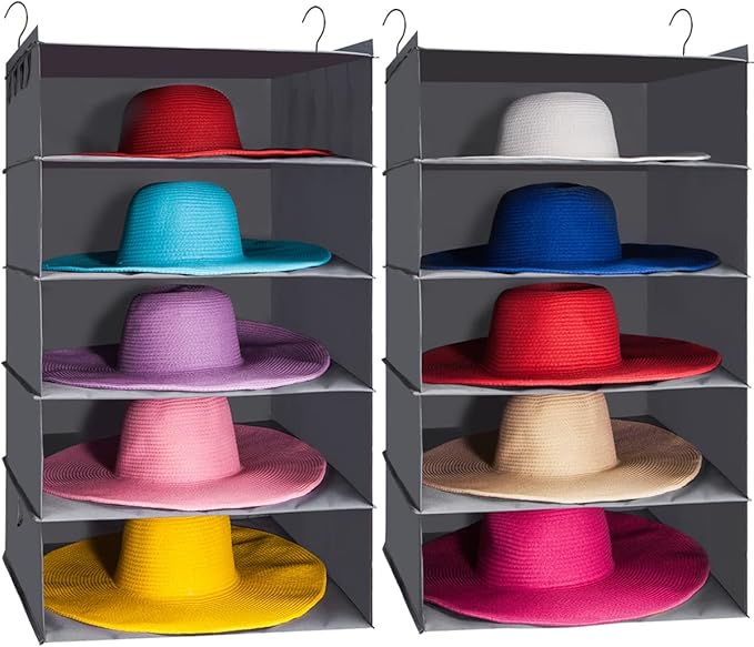 LADYBRO Large Hat Storage for Closet Hanging Organizer for Wide Brim 10 Shelf Oversized Racks Sunhat Cowboy Fedora Floppy Collection Box Container Display Big Brimmed Holder Space Saver Organization