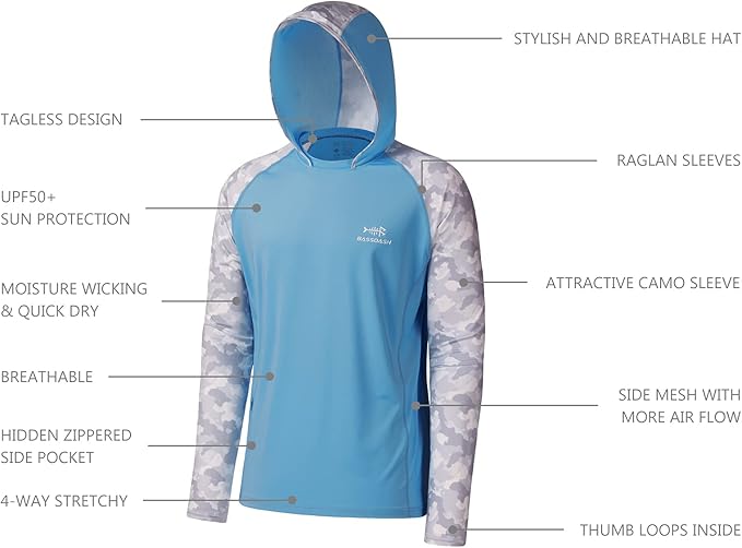 BASSDASH Men’s UPF 50 Performance Fishing Shirt Cooling Hoodie Camo Long Sleeve FS17M