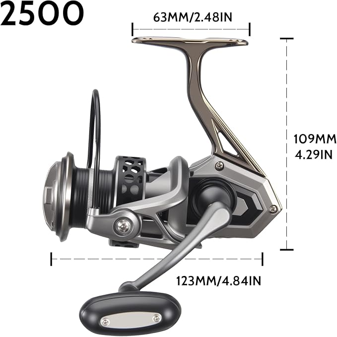 AG Spinning Reel, Freshwater and Saltwater Spinning Fishing Reels, 5+1BB, 22LBs Max Drag, 5.2 Gear Ratios, CNC Aluminum Spool & Handle