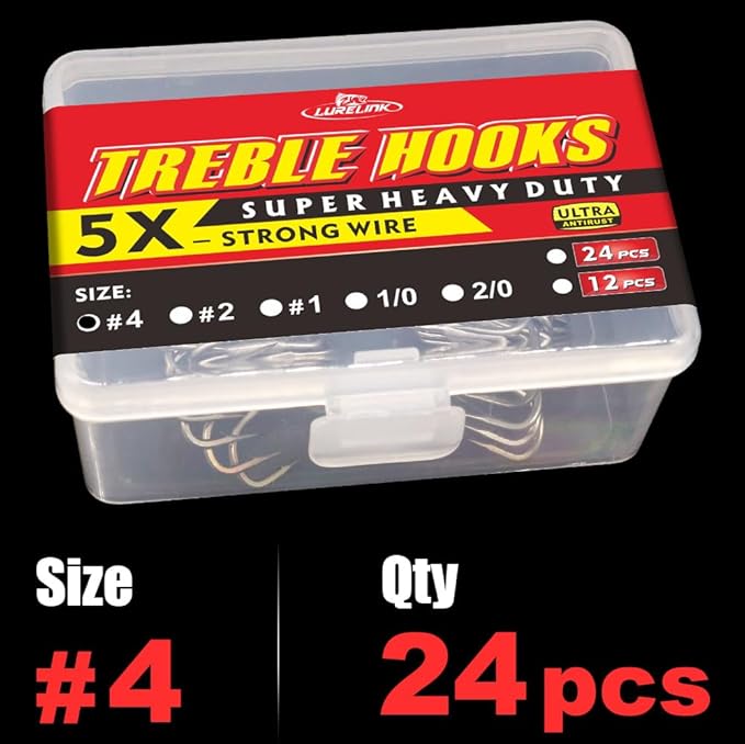 Fishing-Treble-Hooks-5X-Extra-Strong-Heavy-Duty Ultra Anti-Rust Bulk Hooks for Saltwater and Freshwater Fishing Sizes 5/0 to #8