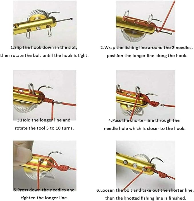 lasenersm 2 Pieces Fishing Line Knot Tying Tool Fishing Line Knotter Fishing Hook Knot Tying Tool Metal Fishing Line Hook Tie Device Fishing Hook Knot Tying Tool Fishing Knot Tying Tool, Golden