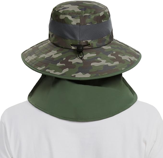 BASSDASH UPF 50+ Breathable Sun Hat with Removable Face Cover and Neck Flap Wide Brim Bucket Hat for Fishing Hiking Men Women