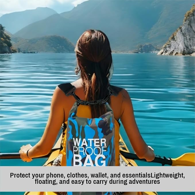 Waterproof Dry Bag Set of 3 (15L 20L 30L) - PVC Roll Top Dry Bags Waterproof - Backpack for Kayaking, Camping, Beach & Travel (Camouflage: light blue, pink, and yellow)