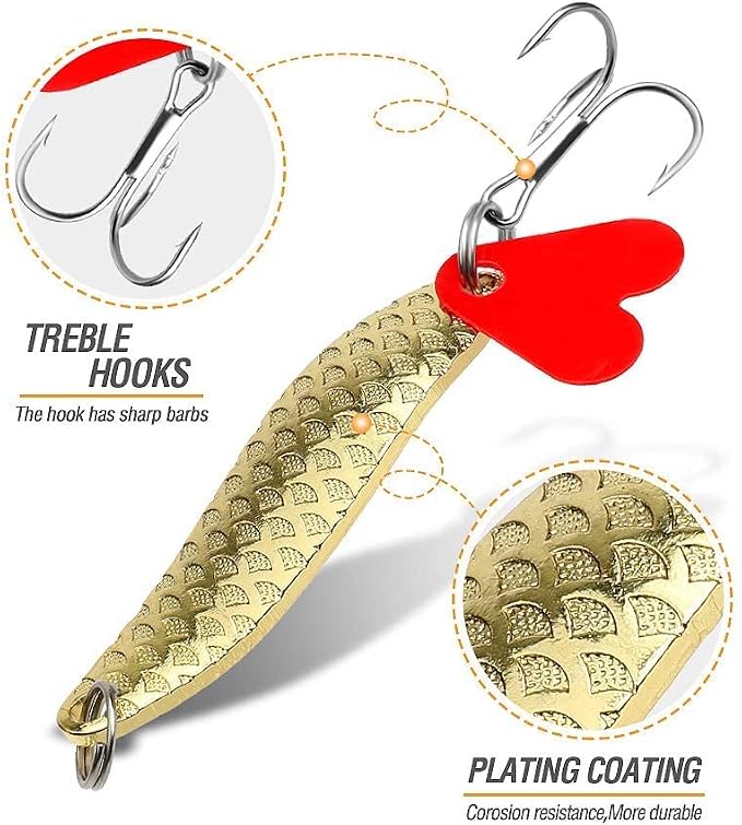 DONQL Spoon Fishing Lures, Metal Fishing Spoon Lures Hard Baits Saltwater Fishing Lures Spinner Baits Fish Treble Hooks Tackle Salmon Bass