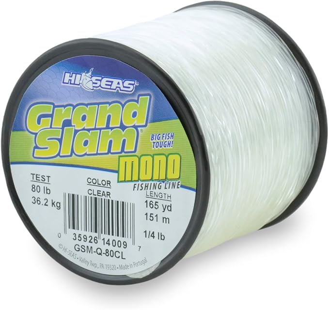 HI-SEAS Grand Slam Monofilament Fishing Line - Strong & Abrasion Resistant in Clear, Pink, Green, Smoke Blue, Fluorescent Yellow Freshwater & Saltwater – Quarter Pound Spool