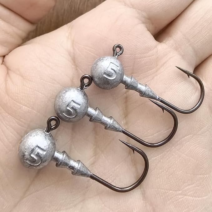 Kmucutie Ned Rig Jig Heads, 20 Pieces Finesse Mushroom Jig Hooks Kit for Bass Fishing 3/32,1/8,3/16,1/4,5/14 OZ,