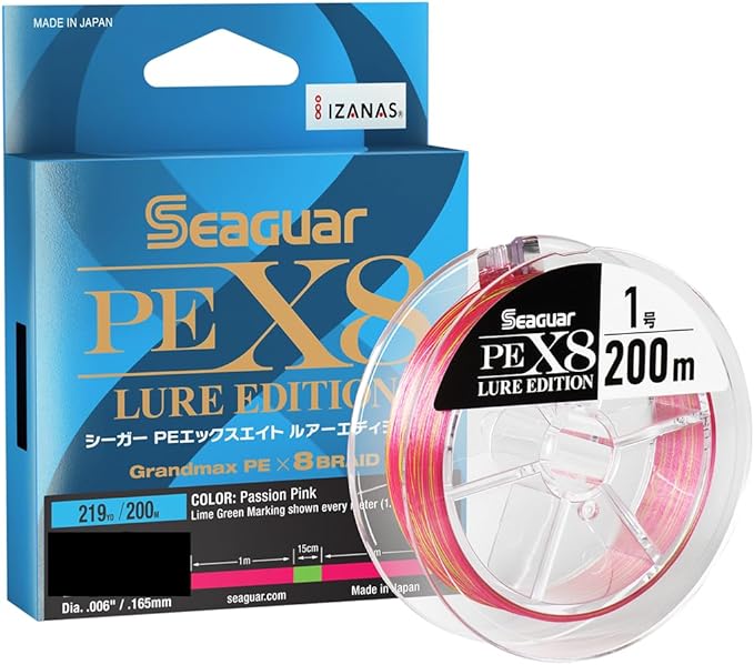 Seaguar JDM PEX8 Lure Edition Micro-Braid Fishing Line, Freshwater, 219yd Spool, Multi-Color, Multiple Sizes