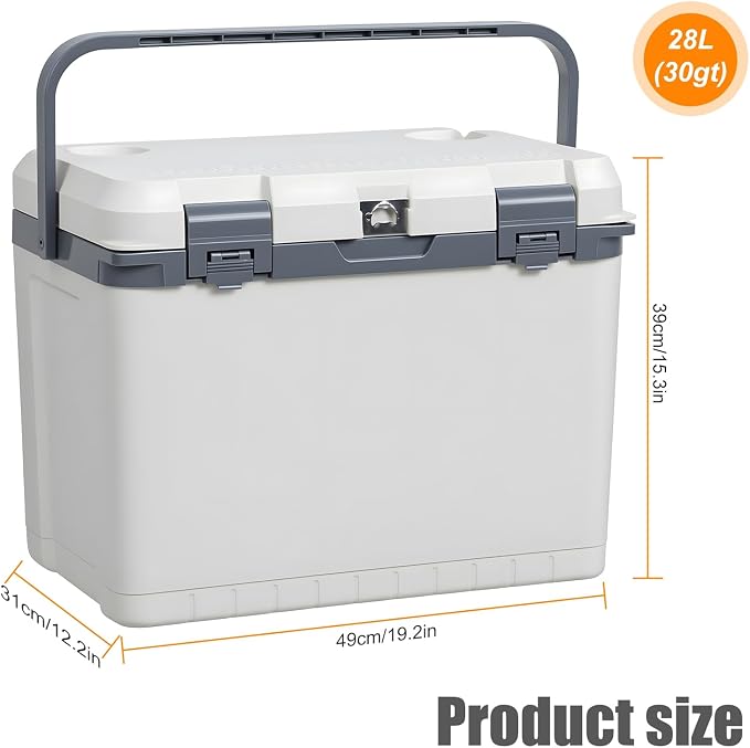 Ultra-Light 30 Quart Hard Cooler Insulated Portable Ice Chest Box for Drink, Beverage, Beach, Camping, Picnic, Fishing, Boat, Barbecue, 30% Lighter Than Rotomolded Coolers Keeps Ice for 3+ Days