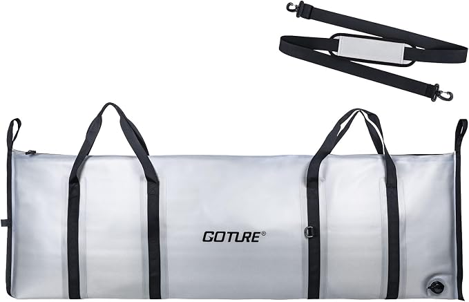 Goture Insulated Fish Cooler Bag, 840D TPU Leakproof Fish Kill Bag with Airtight Zipper, Large Waterproof Fishing Cooler Bag with Carry Handle, Drain Plug, Keep Ice Cold All Day, 59.8inx20in