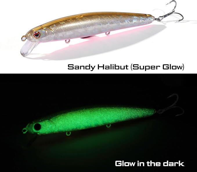 LITTMA California Surf Fishing Lures Saltwater Jerkbait Crankbait Surf Minnow 110/125 - Metallic Sardine Super Glow & Pearl Pink Belly Glow Lures for Halibut & Striper Fishing