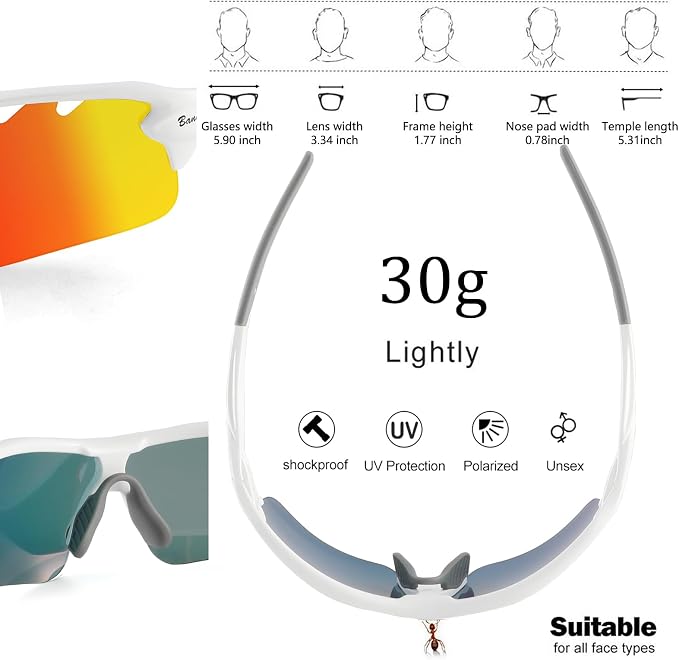 BangLong Polarized Cycling Sunglasses for Men Women, 26g Sports Sunglasses with 5 Lenses for Running Fishing Baseball Driving