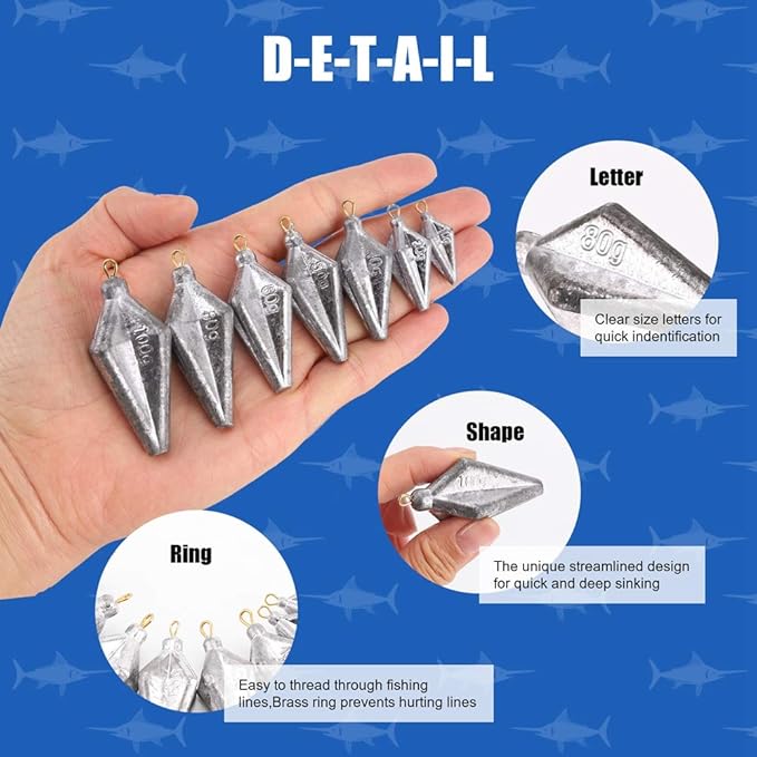 50Pcs Fishing Sinkers Weights Kit Worm Fishing Sinker Weight Bullet Lead Sinkers Fishing Set