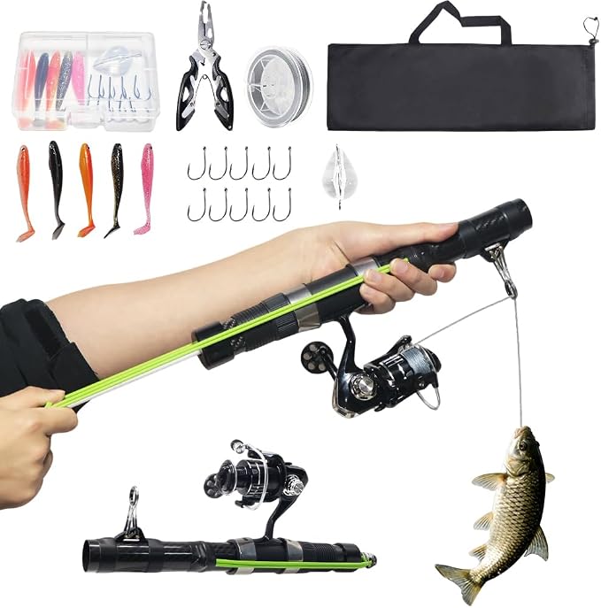 SUFFUSE Fishing Catapult Rod, Portable Carbon Fiber Fishing Poles and Reels Combo for Projecting Lures, Compact Freshwater and Saltwater Fishing Gear for Anglers Traveling