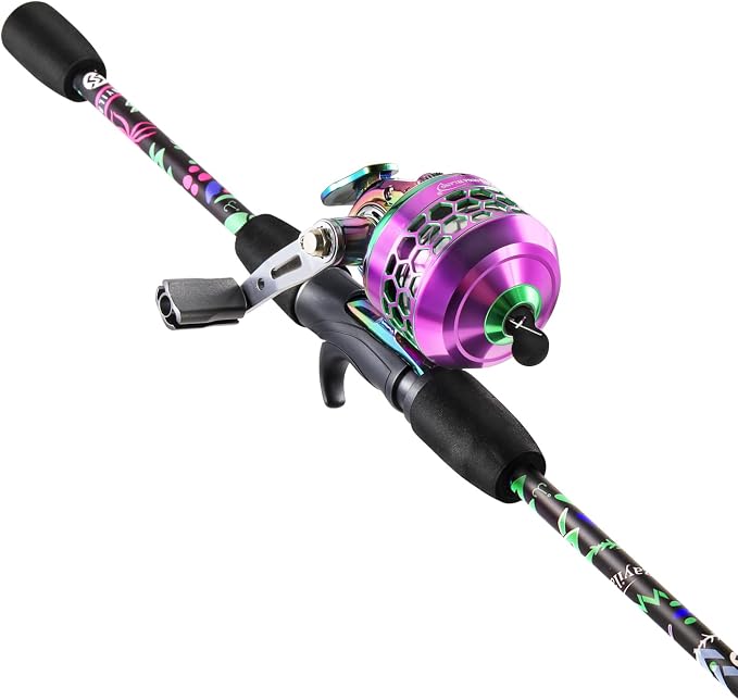 Sougayilang Spincast Fishing Rod Reel Combo, 5.9ft 2 Pieces Medium Heavy Fiber Glass Pole with Bright Strong Smooth Reel for Freshwater