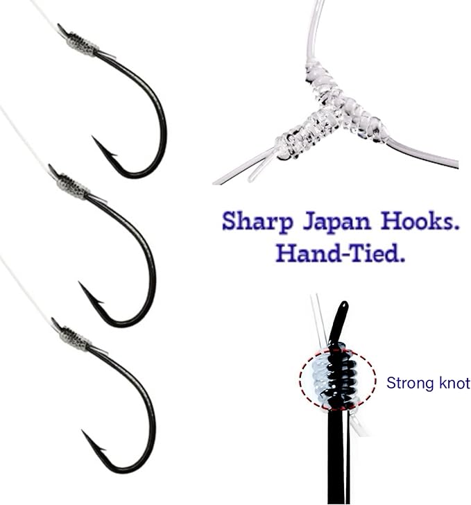 Catfish, Scup (Porgy) & Sea Bass Rig – 3-Hook Hi-Lo Bottom Fishing Kit – Hand-Tied Japanese Hooks with PE Line – Saltwater & Freshwater – USA-Designed