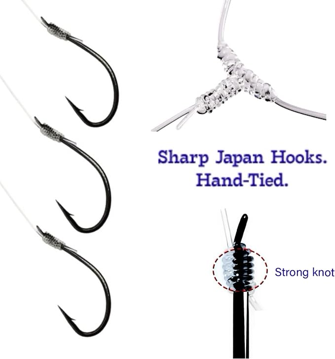 Catfish, Scup (Porgy) & Sea Bass Rig – 3-Hook Hi-Lo Bottom Fishing Kit – Hand-Tied Japanese Hooks with PE Line – Saltwater & Freshwater – USA-Designed