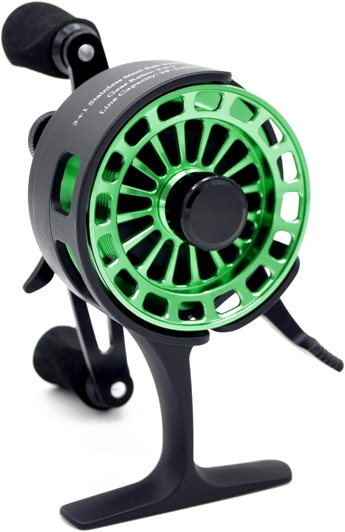 Inline Ice Fishing Reel, 3.2:1 High Speed Gear Ratio, 3+1 Anti-Reverse Ball Bearings, Magnetic Brakes, Lightweight Graphite Frame with a CNC Aluminum Spool for Winter Fishing