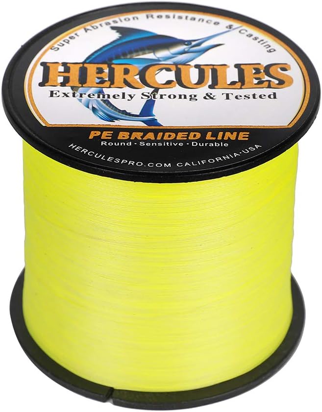 HERCULES Cost-Effective Super Cast 8 Strands Braided Fishing Line 10LB to 300LB Test for Salt-Water,109/328/547/1094 Yards(100M/300M/500M/1000M),Diam.#0.12MM-1.2MM,Hi-Grade Performance,Variety Colors