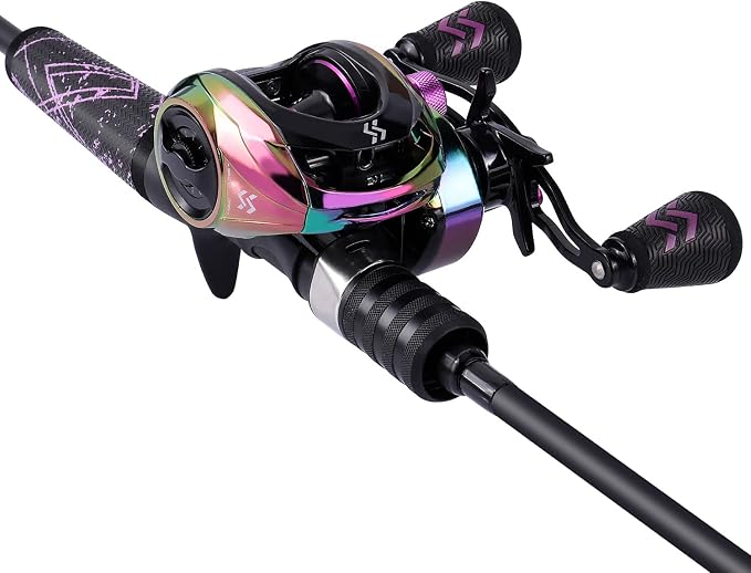 One Bass Fishing Rod and Reel Combo, Medium Fast Baitcasting Combo, 24-Ton Carbon Fiber 2 Pieces Fishing Poles with Baitcaster Reel Super Polymer Handle