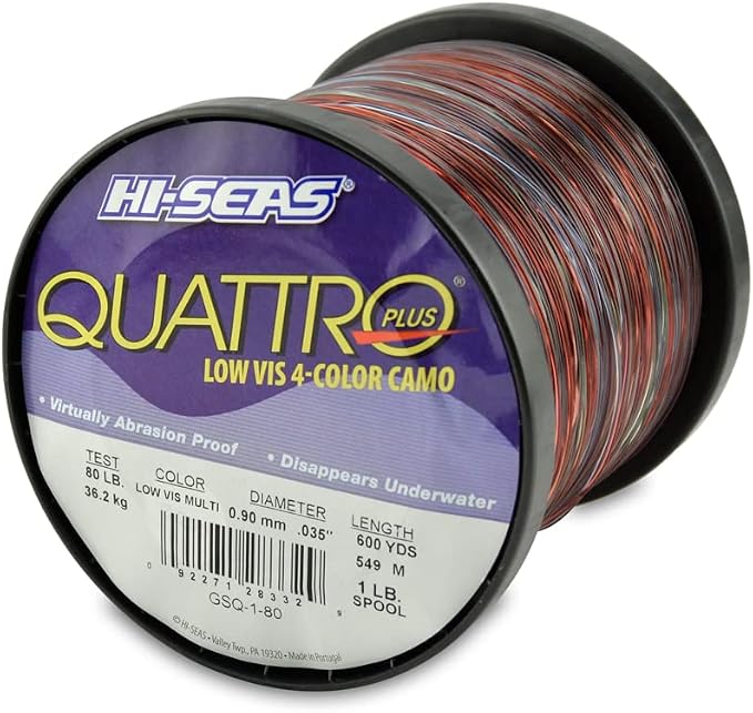 HI-SEAS Quattro Monofilament Fishing Line - Low-vis 4 Color Camo, Strong & Durable Performance Saltwater Main Line