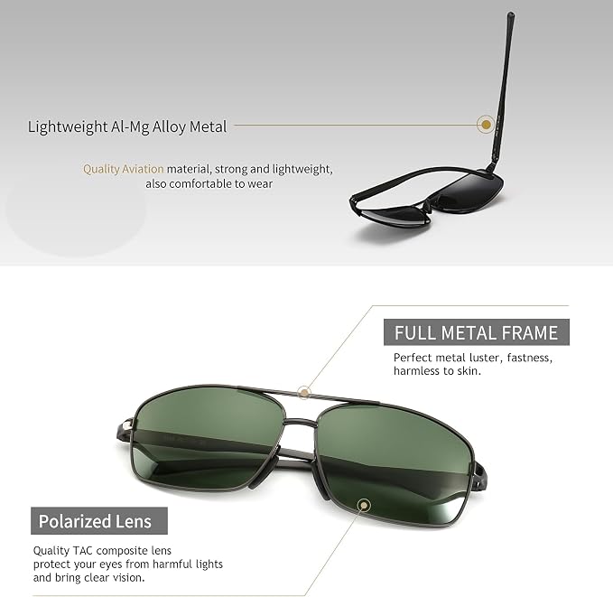 SUNGAIT Ultra Lightweight Rectangular Polarized Sunglasses Men UV400 Protection