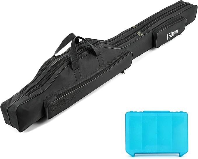 Fishing Rod Case with Fishing Tackle Box Portable Folding Rod Case Pole Reel Storage Bag Gears Organizer (150CM)