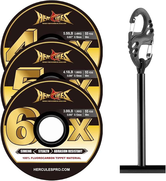 HERCULES Fly Fishing Tippet 3 Pack with Fly Tippet Holder, 55 Yards