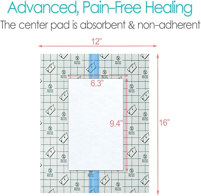 Waterproof Shower Cover Shields Dialysis Port Picc Line Chest Catheter PD Peritoneal Dialysis Chemo, Non-Stick Center Pad for Feeding Tube Peg G-Tube Patient Bandage Protector, 12"x16"(Pack of 7)